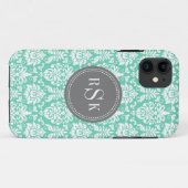 Stijlvol Monogram Trio Mint Damask Case-Mate iPhone Case (Achterkant (horizontaal))