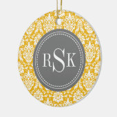 Stijlvol Monogram Trio Yellow Damask Keramisch Ornament (Links)