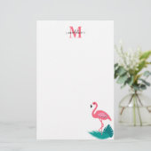 Stijlvol Monogram Tropische Leaves Hot Pink Flamin Briefpapier (Staand voorkant)