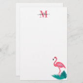 Stijlvol Monogram Tropische Leaves Hot Pink Flamin Briefpapier (Voorkant / Achterkant)