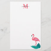 Stijlvol Monogram Tropische Leaves Hot Pink Flamin Briefpapier (Voorkant)