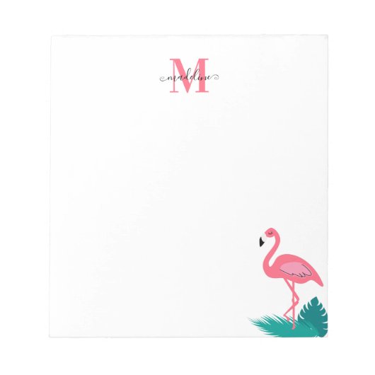 Stijlvol Monogram Tropische Leaves Hot Pink Flamin Notitieblok (Voorkant)