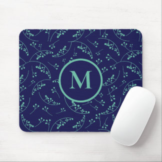 Stijlvol monogram turquoise blauwgroen bessenpatro muismat