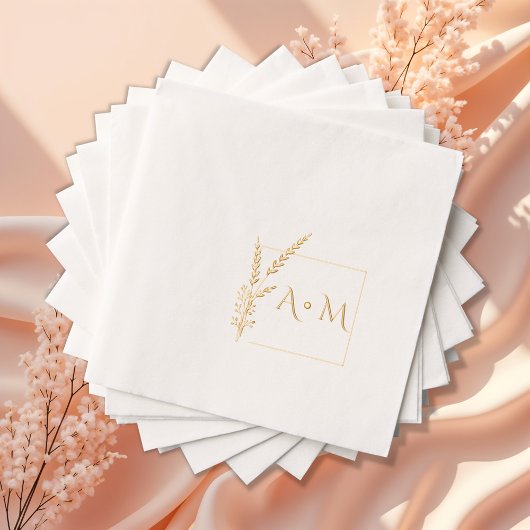 Stijlvol monogram vierkant bloemig lijst folie servetten