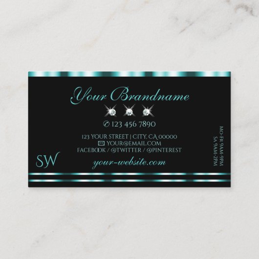 Stijlvol monogram voor Blauwgroen en zwarte mousse Visitekaartje (Achterkant)