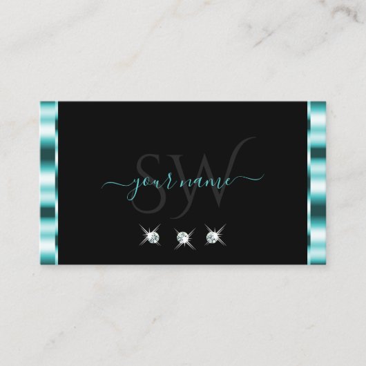 Stijlvol monogram voor Blauwgroen en zwarte mousse Visitekaartje (Voorkant)