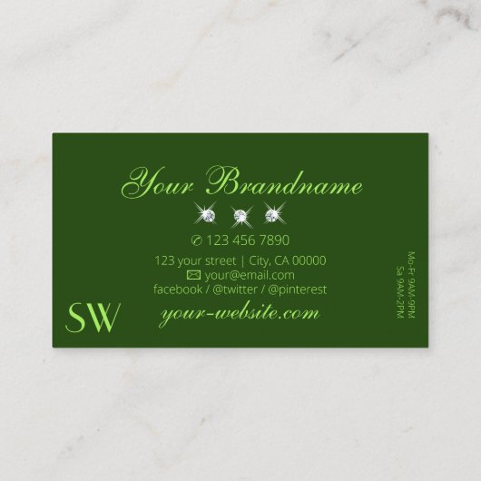 Stijlvol monogram voor groene marmer met diamanten visitekaartje (Achterkant)