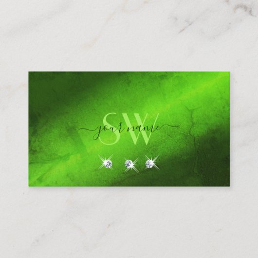 Stijlvol monogram voor groene marmer met diamanten visitekaartje (Voorkant)