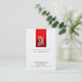 Stijlvol Monogram White Red Modern Visitekaartje (Staand voorkant)