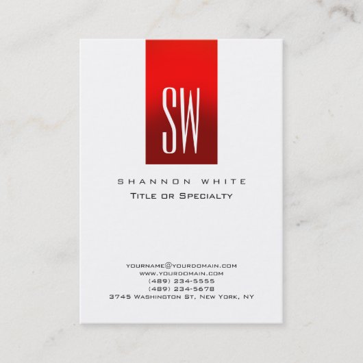 Stijlvol Monogram White Red Modern Visitekaartje (Voorkant)