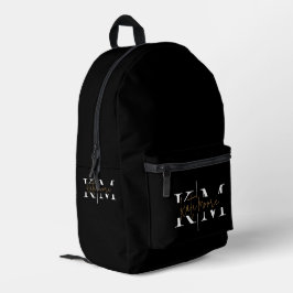 Stijlvol Monogram Zwar Goud Schrift Kantoor School Bedrukte Rugzak