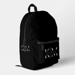 Stijlvol Monogram Zwar Goud Schrift Kantoor School Bedrukte Rugzak