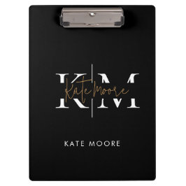 Stijlvol Monogram Zwar Goud Schrift Kantoor School Klembord
