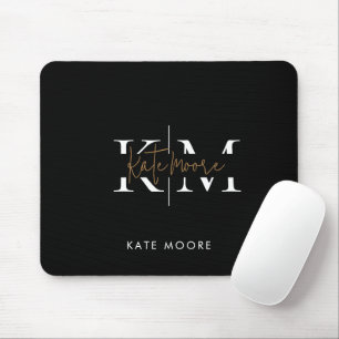 Stijlvol Monogram Zwar Goud Schrift Kantoor School Muismat
