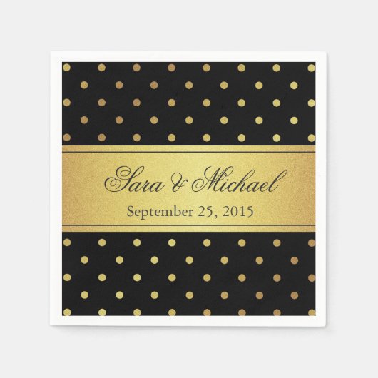 Stijlvol monogram - zwart en goud polka dots servetten (Voorkant)