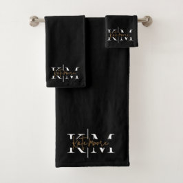 Stijlvol Monogram Zwart Goud Schrift Elegant  Bad Handdoek