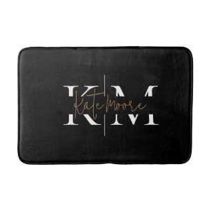 Stijlvol Monogram Zwart Goud Schrift Elegant  Badmat