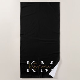 Stijlvol Monogram Zwart Goud Schrift Elegant  Strandlaken