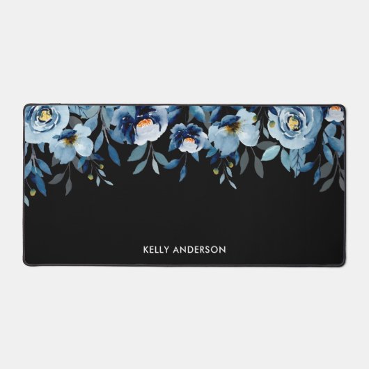 Stijlvol Monogram Zwart Waterverf bloemig Bureaumat (Voorkant)