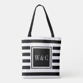 Stijlvol Monogram Zwart Wit Streep Tote Bag (Achterkant)