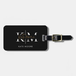 Stijlvol Monogram Zwarte Goud Schrift Kantoor Scho Bagagelabel