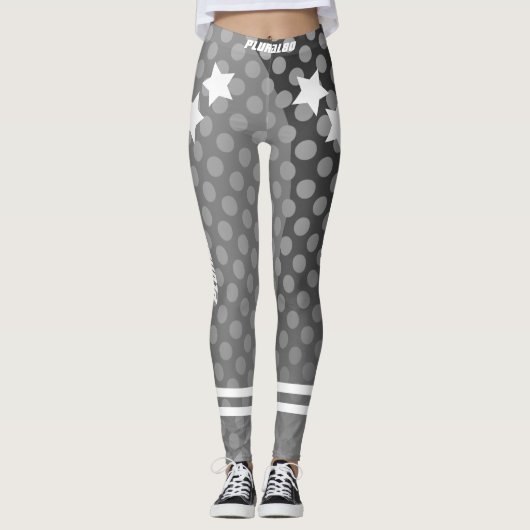 Stijlvol monogramme grijze stippen patroon werkout leggings (Voorkant)