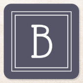 Stijlvol Monogrammed Midnight Blue & White Initiaa Kartonnen Onderzetters (Voorkant)