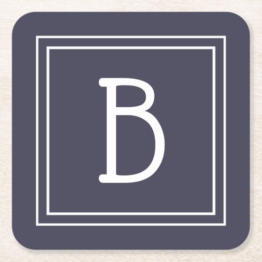 Stijlvol Monogrammed Midnight Blue & White Initiaa Kartonnen Onderzetters (Voorkant)