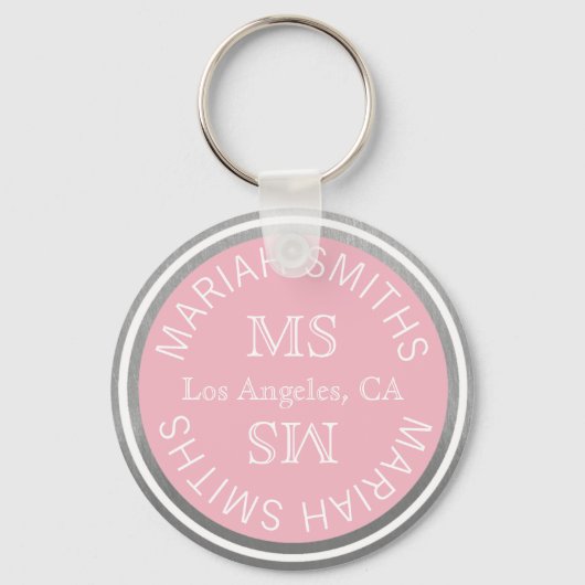 stijlvol monogrammed (naam en initiaal) roze sleutelhanger (Voorkant)