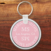 stijlvol monogrammed (naam en initiaal) roze sleutelhanger (Voorkant)