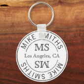 stijlvol monogrammed (naam & initialen) zwart-wit sleutelhanger (Voorkant)