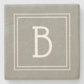 Stijlvol Monogrammed Soft Evergreen & White Initia Stenen Onderzetter (Voorkant)