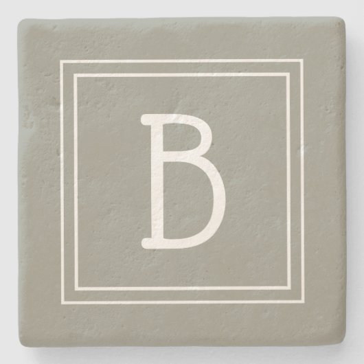 Stijlvol Monogrammed Soft Evergreen & White Initia Stenen Onderzetter (Voorkant)