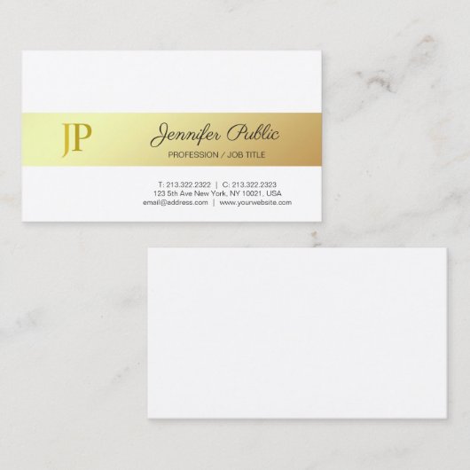 Stijlvol monogrammen goud en witte luxe platte lux visitekaartje (Voorkant / Achterkant)