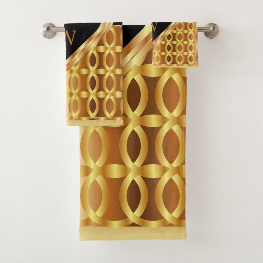 Stijlvol monogrammen goud en zwart hart geometrisc bad handdoek (Insitu)