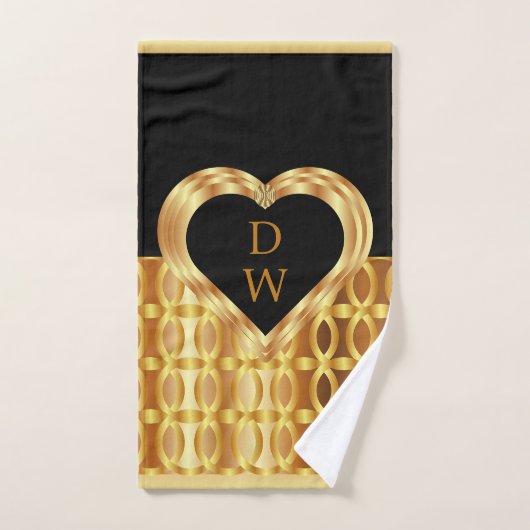 Stijlvol monogrammen goud en zwart hart geometrisc bad handdoek (Handdoek)