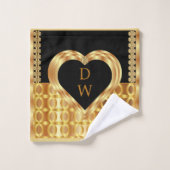 Stijlvol monogrammen goud en zwart hart geometrisc bad handdoek (Wasdoekje)