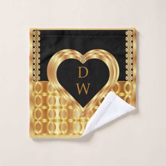 Stijlvol monogrammen goud en zwart hart geometrisc bad handdoek (Wasdoekje)