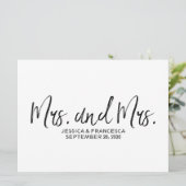 Stijlvol "Mrs. en Mrs." Lesbian Wedding Sign Kaart (Staand voorkant)