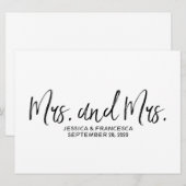 Stijlvol "Mrs. en Mrs." Lesbian Wedding Sign Kaart (Voorkant / Achterkant)