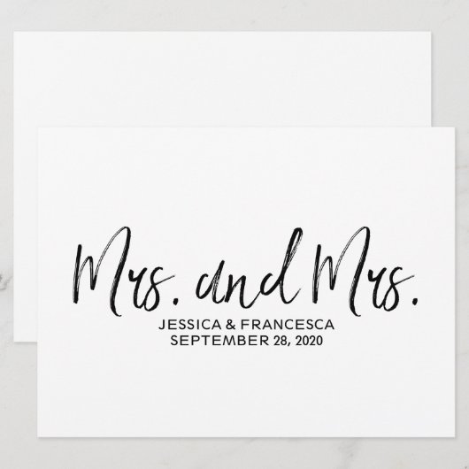 Stijlvol "Mrs. en Mrs." Lesbian Wedding Sign Kaart (Voorkant / Achterkant)