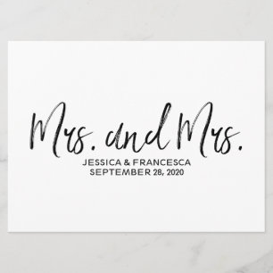 Stijlvol "Mrs. en Mrs." Lesbian Wedding Sign Kaart