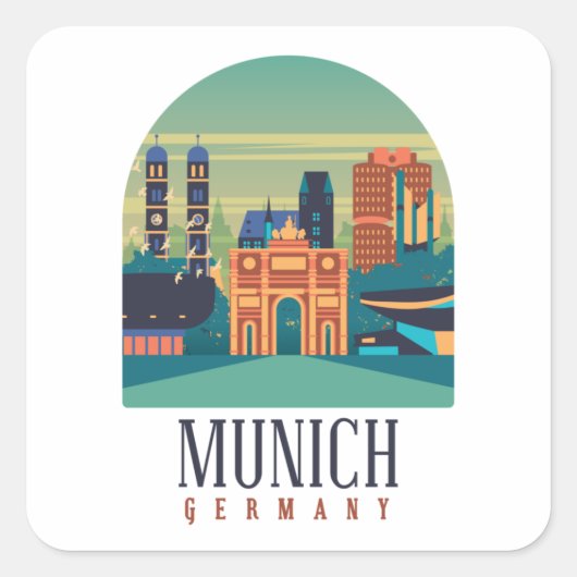 Stijlvol München stadsbeeld Duitsland Vierkante Sticker (Voorkant)