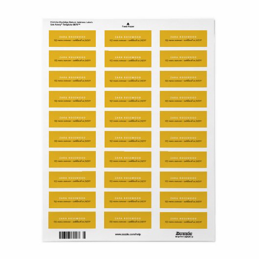 Stijlvol Mustard Yellow Return-adres Etiket (Full Sheet)