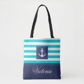 Stijlvol Nautical Aqua Navy Anchor Design Custom Tote Bag (Voorkant)