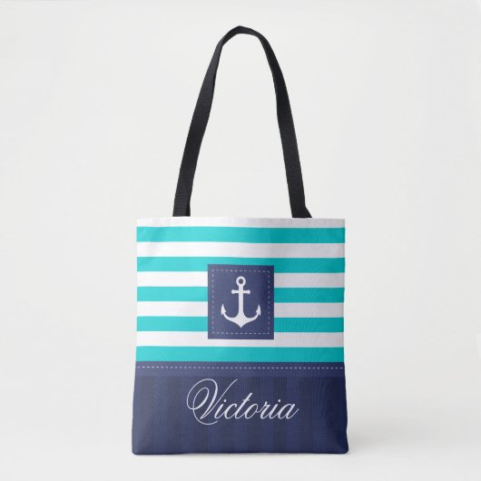Stijlvol Nautical Aqua Navy Anchor Design Custom Tote Bag (Voorkant)