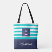 Stijlvol Nautical Aqua Navy Anchor Design Custom Tote Bag (Achterkant)
