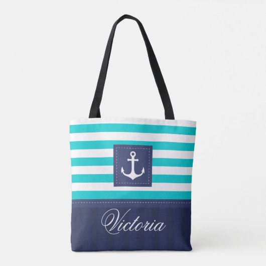 Stijlvol Nautical Aqua Navy Anchor Design Custom Tote Bag (Achterkant)