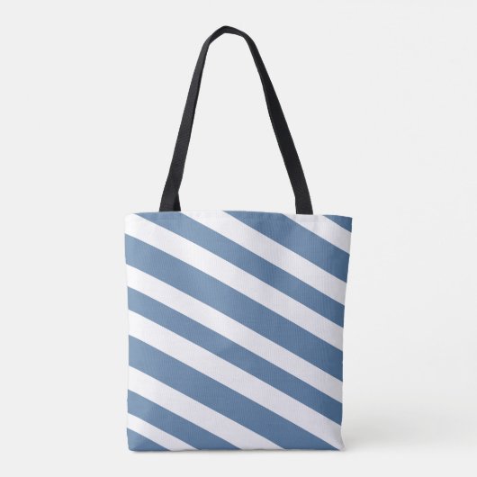 Stijlvol Nautical Blue en White Diagonal Striped Tote Bag (Achterkant)
