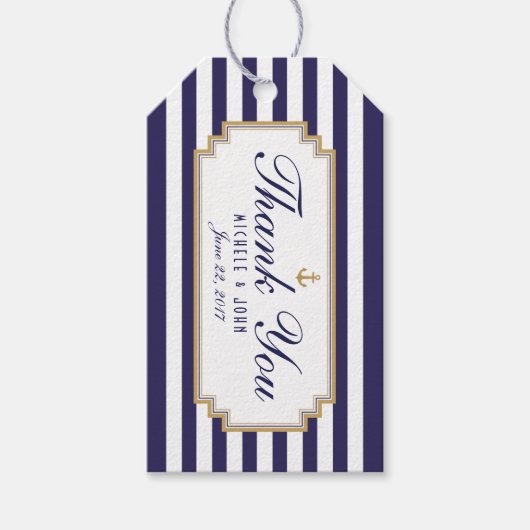 Stijlvol Nautical Blue White Hartelijk dank Labels Cadeaulabel (Voorkant)